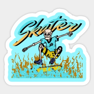 Skater Skeleton Cool Skating Flames Sticker